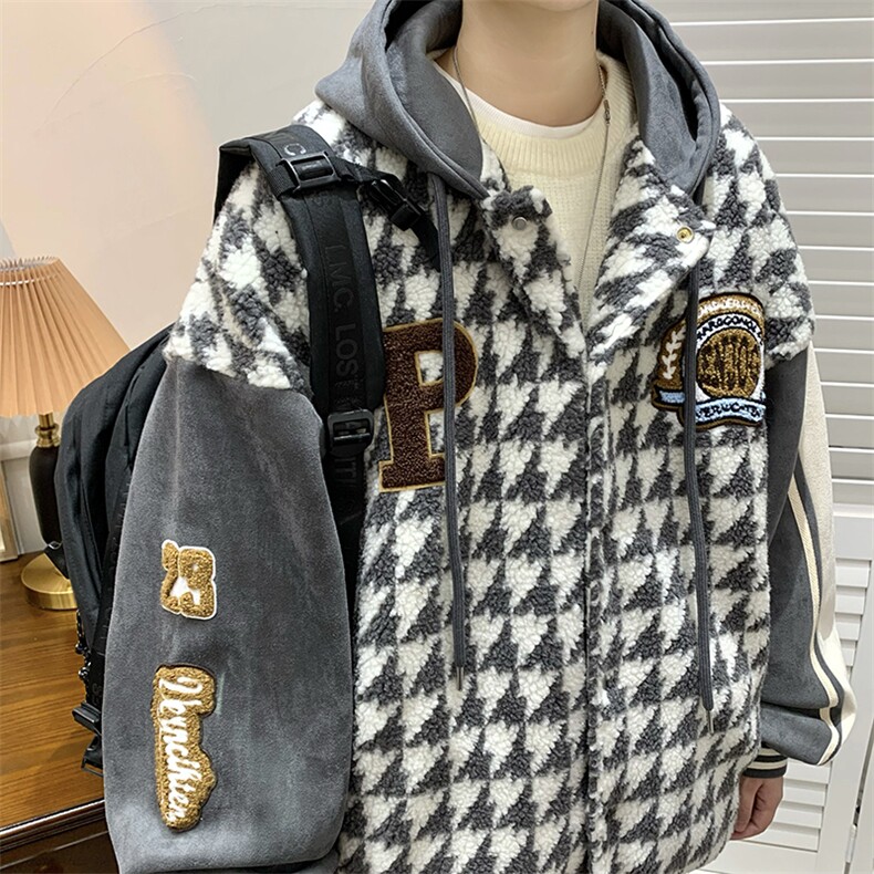 22冬 千鸟格新款羊羔毛宽松大码棉服外套 B266-Y616-P125图片