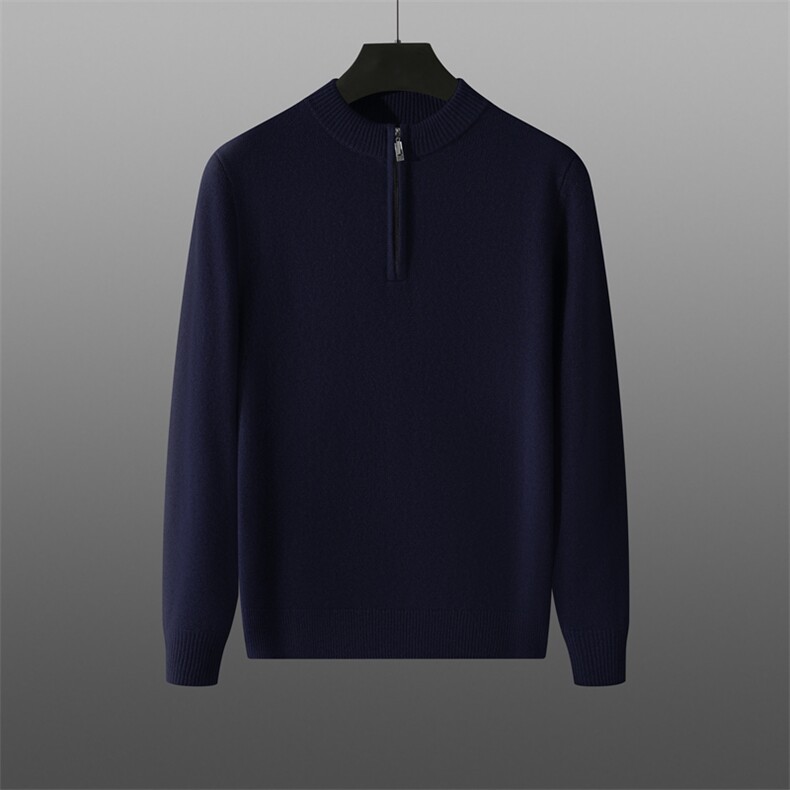 2024秋装新款男士7针平面半开拉链套头衫，男装羊绒套衫，旭友羊绒