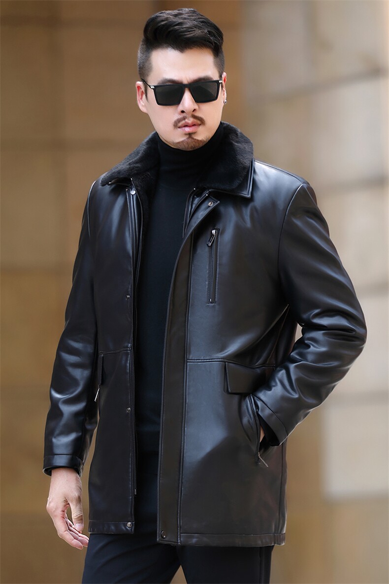 冬季新款中年男士商务休闲水貂绒皮衣爸爸装厚款加绒保暖外套男装,男装皮衣,电商B212（原钱塘6029）