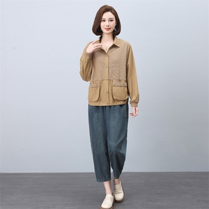 时尚休闲女装套装宽松显瘦长袖外套+牛仔裤两件套舒适百搭日常穿搭,宽松潮流女装穿搭图片