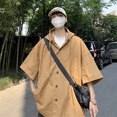 日系衬衫男连帽2023夏季新款ins纯色宽松百搭外套W3241-P35，男装夹克，星座512-2