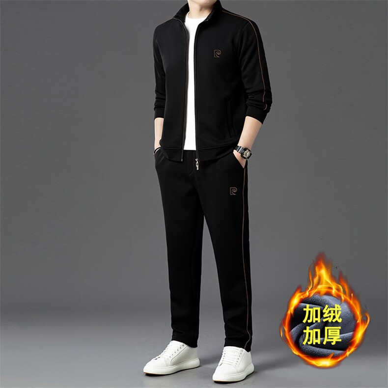 HP2005R秋季男式长袖长裤加绒两件套运动休闲立领修身开衫套装，男装休闲套装，电商B360