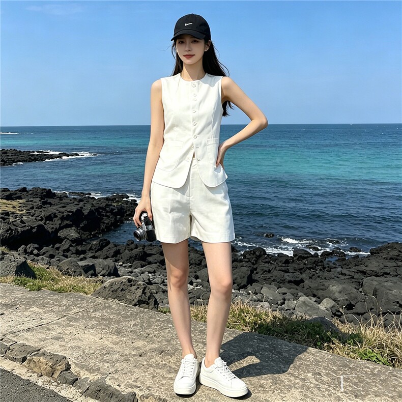 气质温柔风时尚套装女夏季新款法式小香风无袖上衣阔腿短裤两件套,女装套装/套裙,江南