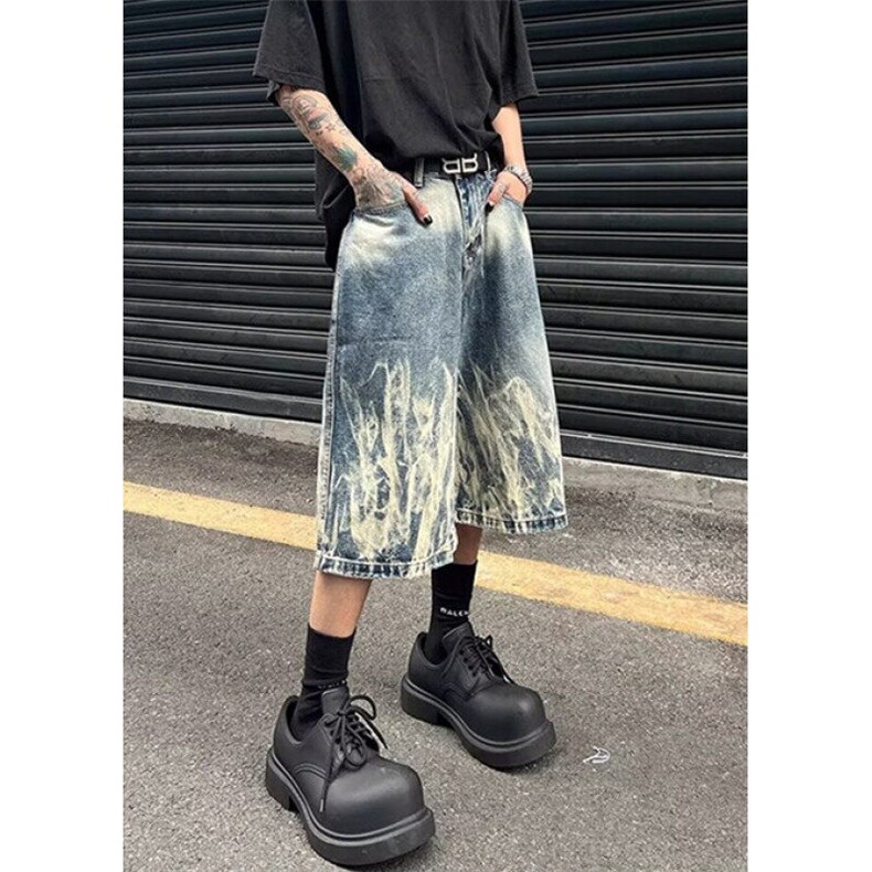 时尚潮流夏季做旧水洗七分裤牛仔裤情侣款宽松短裤夏季N6066,男装牛仔裤,星座1116A（原606A-3）