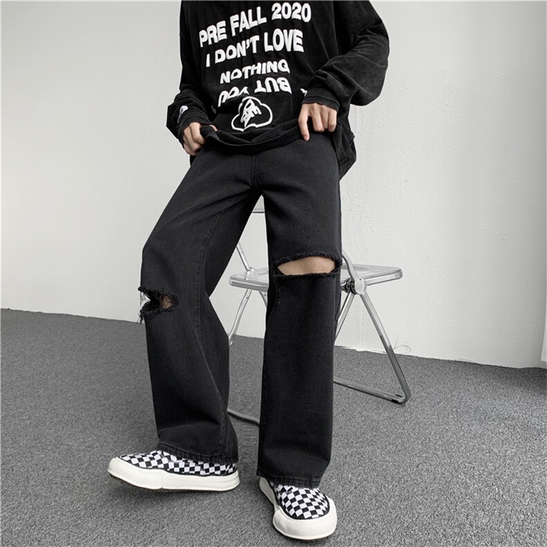 破洞牛仔裤男夏季潮老爹裤直筒阔腿裤薄款宽松百搭裤子 K1223-P40图片