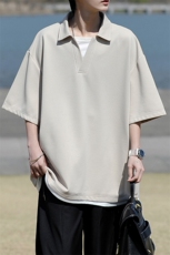 8XL-M假两件V领短袖t恤男夏翻领半袖宽松重磅华夫格大码DT001P40，男装T恤，电商B312