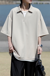8XL-M假两件V领短袖t恤男夏翻领半袖宽松重磅华夫格大码DT001P40图片