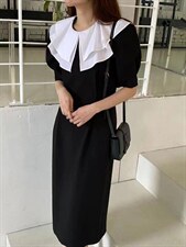 【DAVIDA】法式优雅拼色大翻领连衣裙，女装连衣裙，DAVIDA