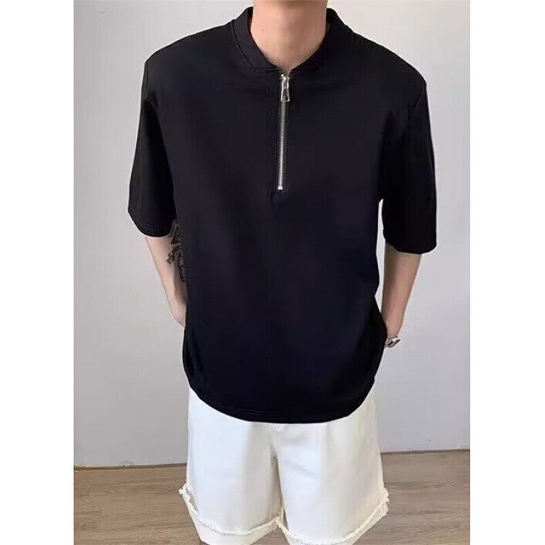 夏季日系薄款拉链爽滑肌理感短袖t恤男生宽松休闲纯色外穿TE61,男装T恤,星座1116A（原606A-3）
