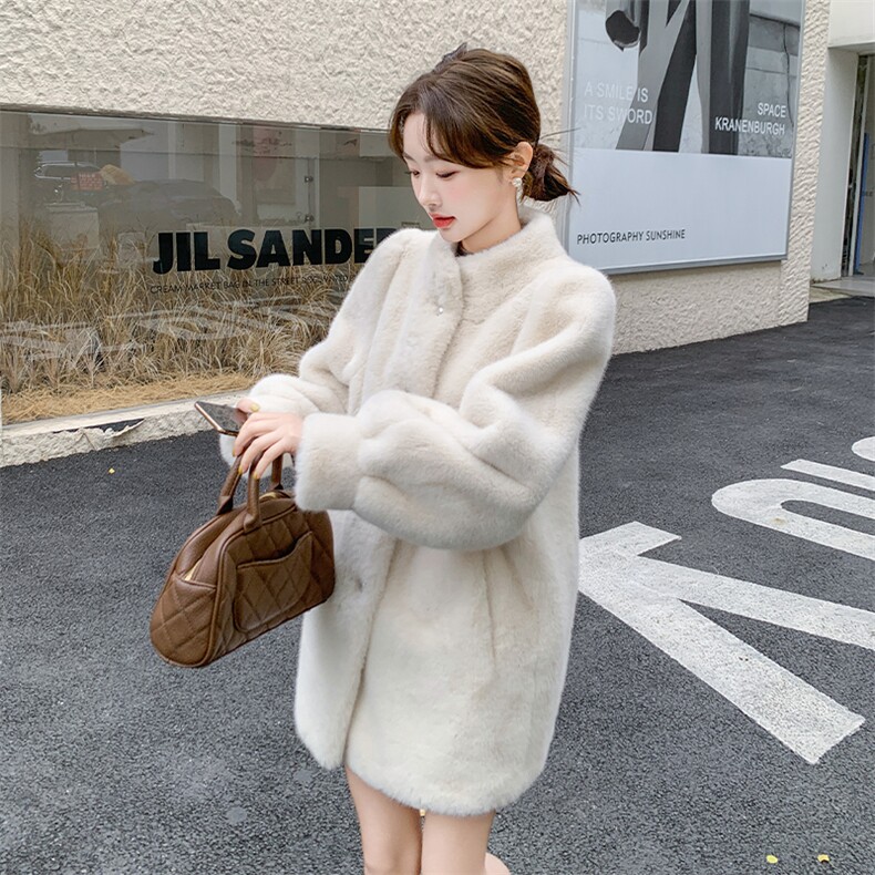 现货！2025冬装款仿貂毛中长款白色皮毛一体2C056-6839-P175控248,女装毛呢外套,2C056