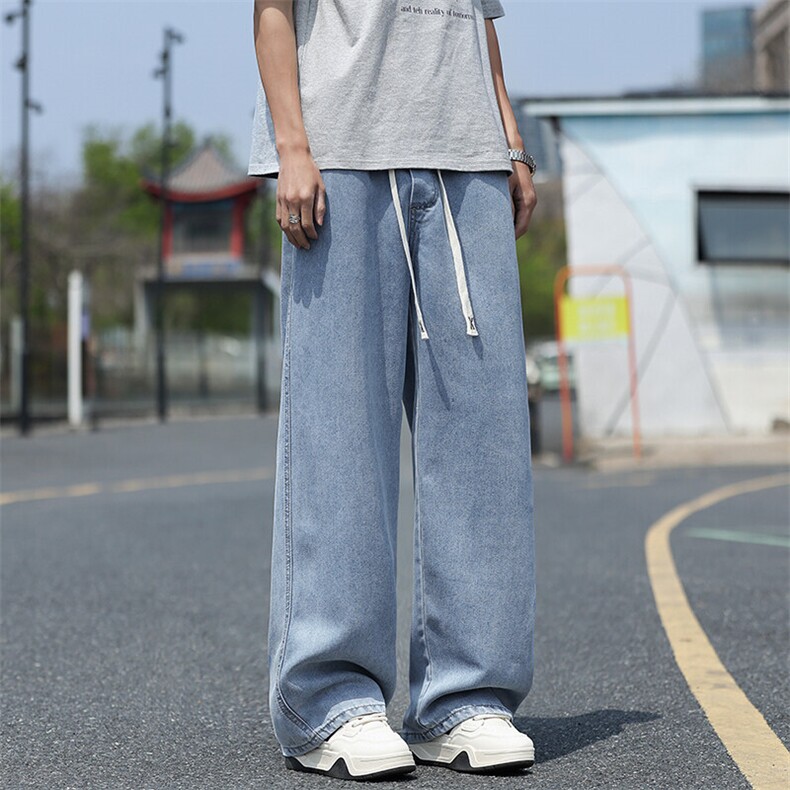GENIOLAMODE新款美式复古水洗牛仔裤男士夏季冰丝宽松直筒阔腿裤,男装牛仔裤,星座1006