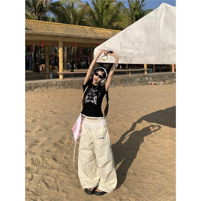 美式复古蕾丝边正肩短袖T恤女2025夏季辣妹修身短款打底衫上衣潮,男装T恤,星座506A