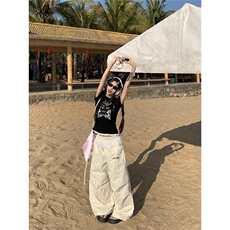 美式复古蕾丝边正肩短袖T恤女2025夏季辣妹修身短款打底衫上衣潮，男装T恤，星座506A