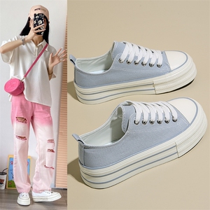 ins韩版帆布鞋女2024夏季新款百搭学生透气厚底板鞋休闲鞋女,银色高跟鞋可以搭配黑色连衣裙吗图片