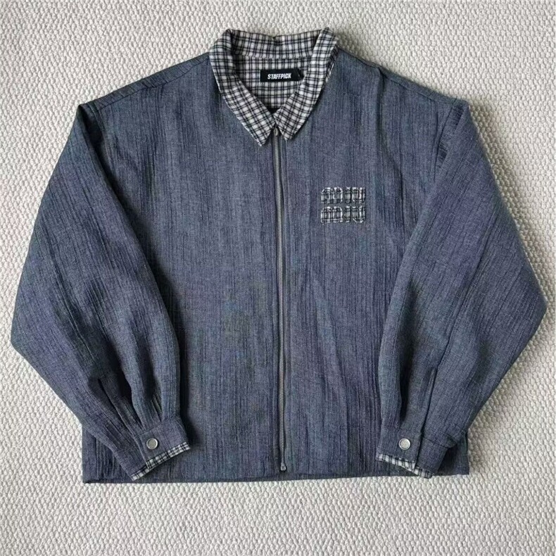 美式复古千鸟拼接两件工装外套秋季设计拉链宽松高级夹克JKB756,男装夹克,星座516A