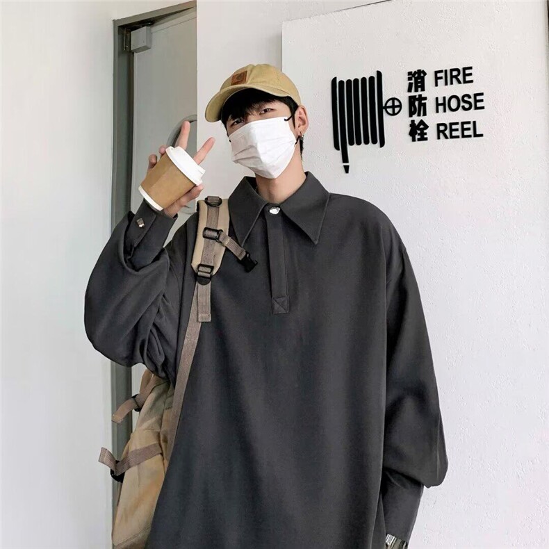 POLO衫男士韩版潮流宽松百搭纯色帅2025秋冬ins卫衣外套WB333-P35,男装Polo衫,星座412-3
