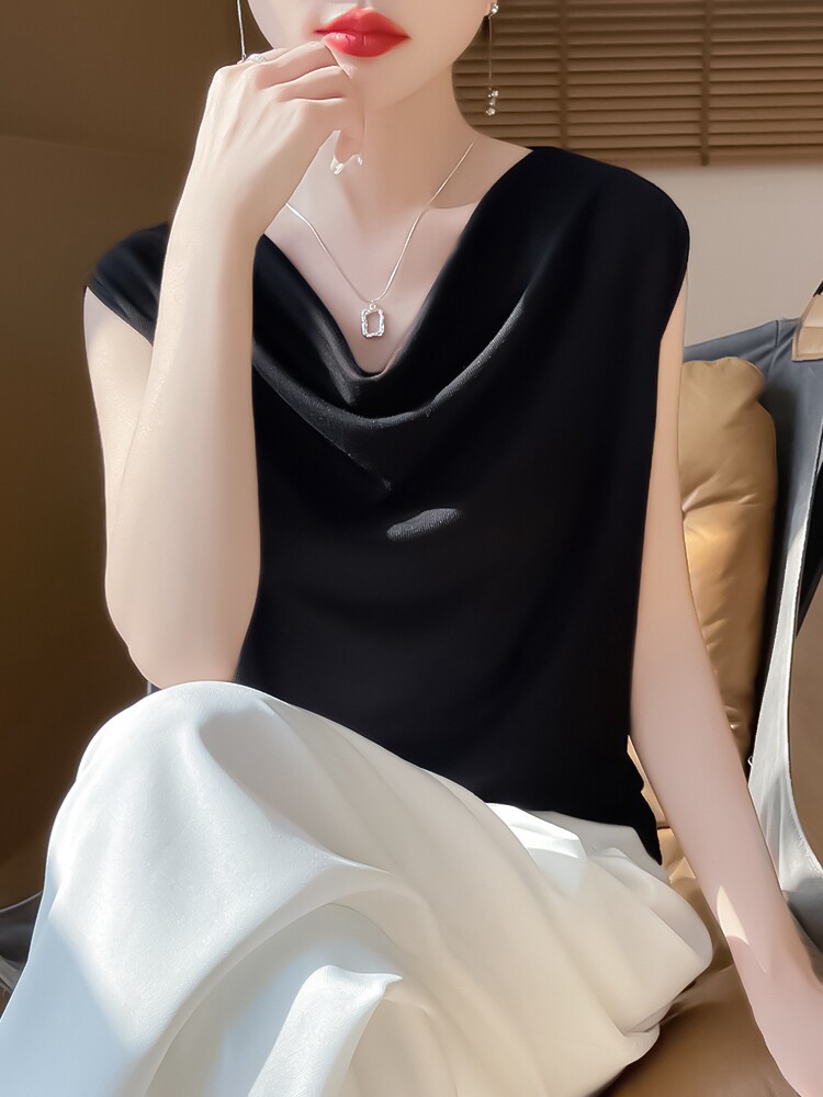 简约时尚无袖女士春季新款宽松遮肚百搭打底背心,针织衫/毛衣,绒宛羊绒