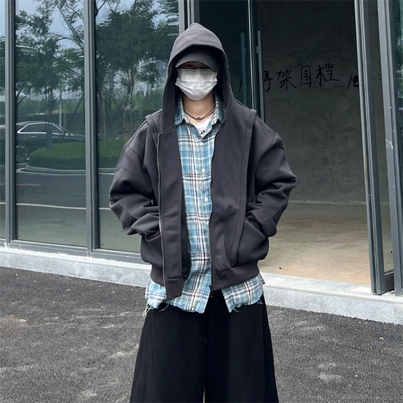 抖音得物高品质二开25秋冬美式重磅宽松结构设计连帽卫衣外套W78,男装卫衣,电商A486