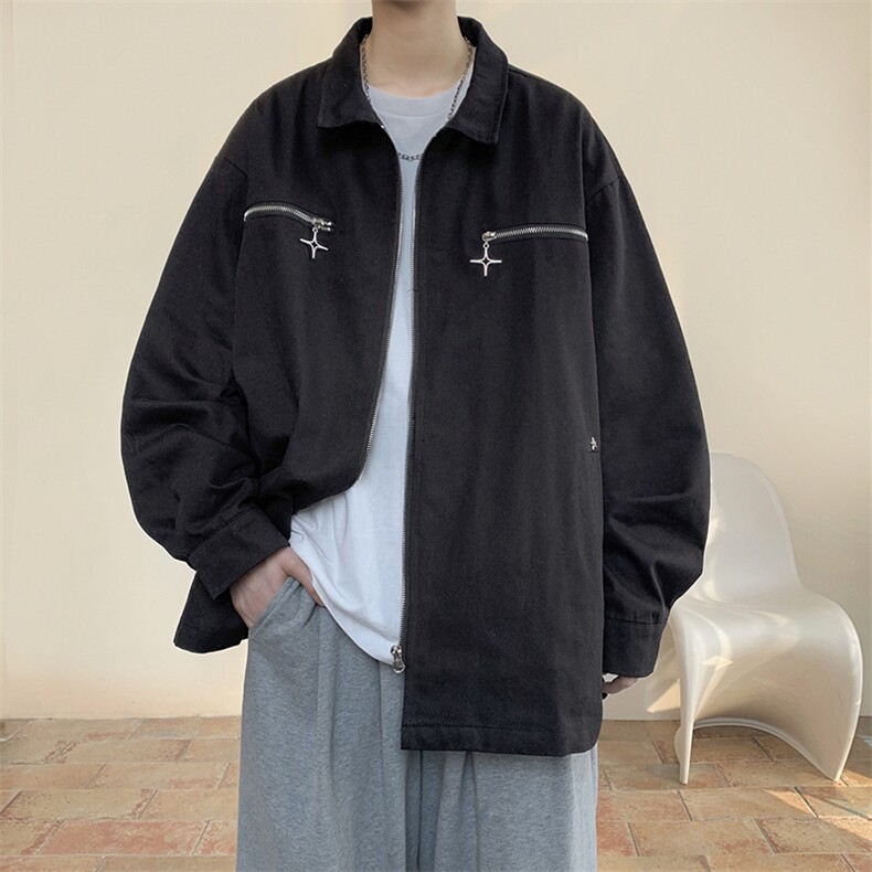 【春款现货】WT2385-P68大码高街美式时尚金属扣外套翻领夹克控88,男装夹克,电商D232