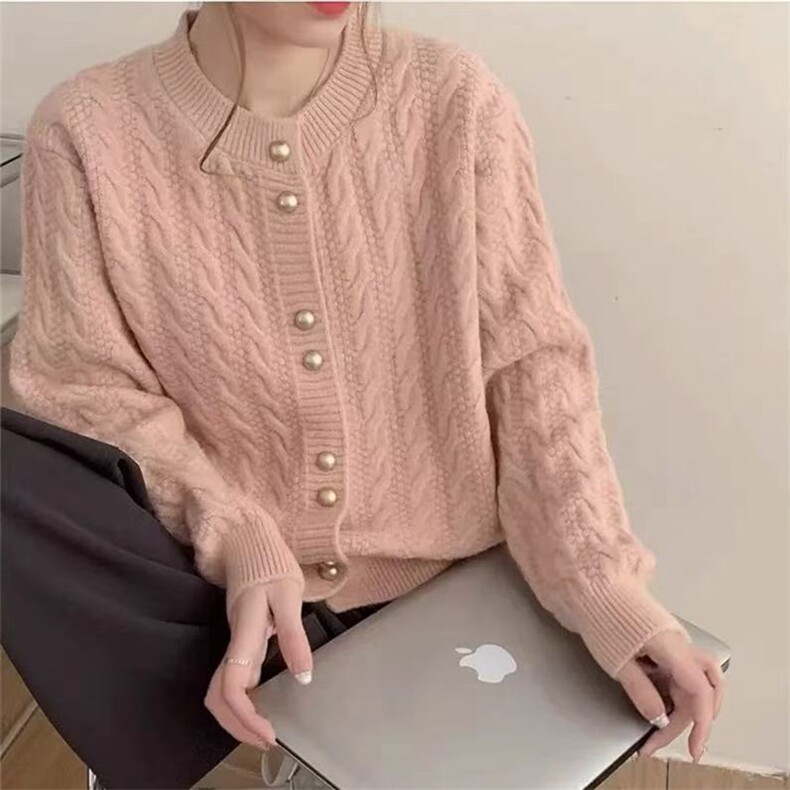 秋冬新款纯色针织开衫单排扣时尚百搭,针织衫/毛衣,泰沅羊绒