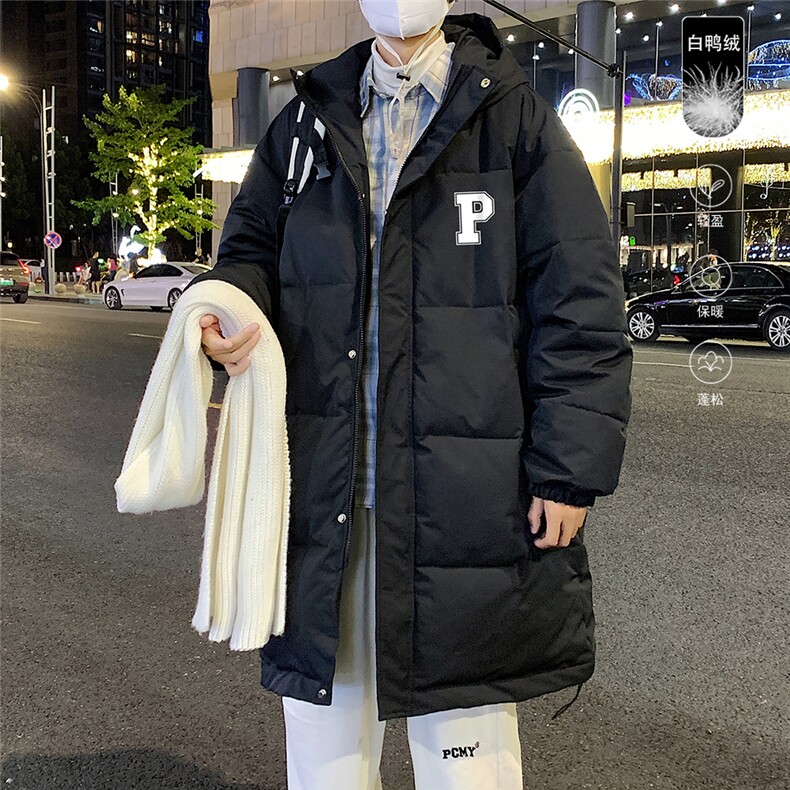 港风冬季新款长款连帽白鸭绒羽绒服男潮宽松YR6160P285控358，男装羽绒服，电商A268A
