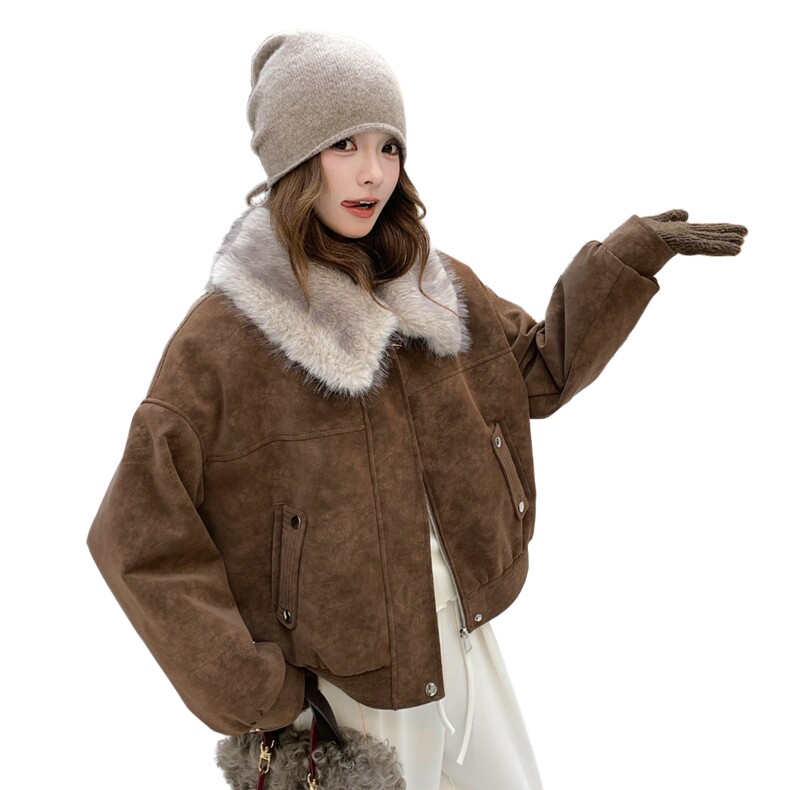 冬装新款鹿皮绒加毛加棉外套2C092-8815-P215-K338,女装短外套,2C092