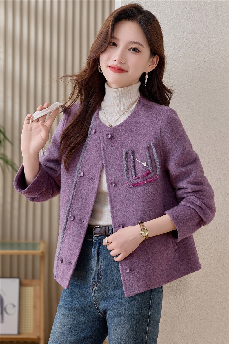轻熟优雅气质红色毛呢短外套女2025秋冬新款时尚显瘦双面羊毛大衣,女装毛呢外套,韩宇舍