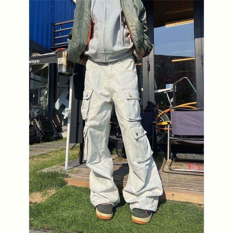 美式复古多口袋工装牛仔裤男高街直筒宽松阔腿裤水洗做旧裤NWY21,男装牛仔裤,星座1116A（原606A-3）