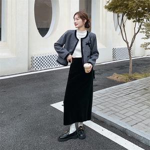灰色撞色小香风外套半身裙两件套女秋冬2025新款设计高级感套装图片