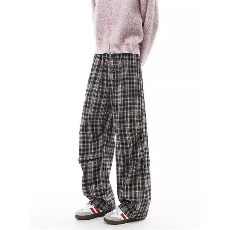 1506/QGE16650/P47美式复古弯刀格子裤宽松裤子cleanfit休闲裤图片