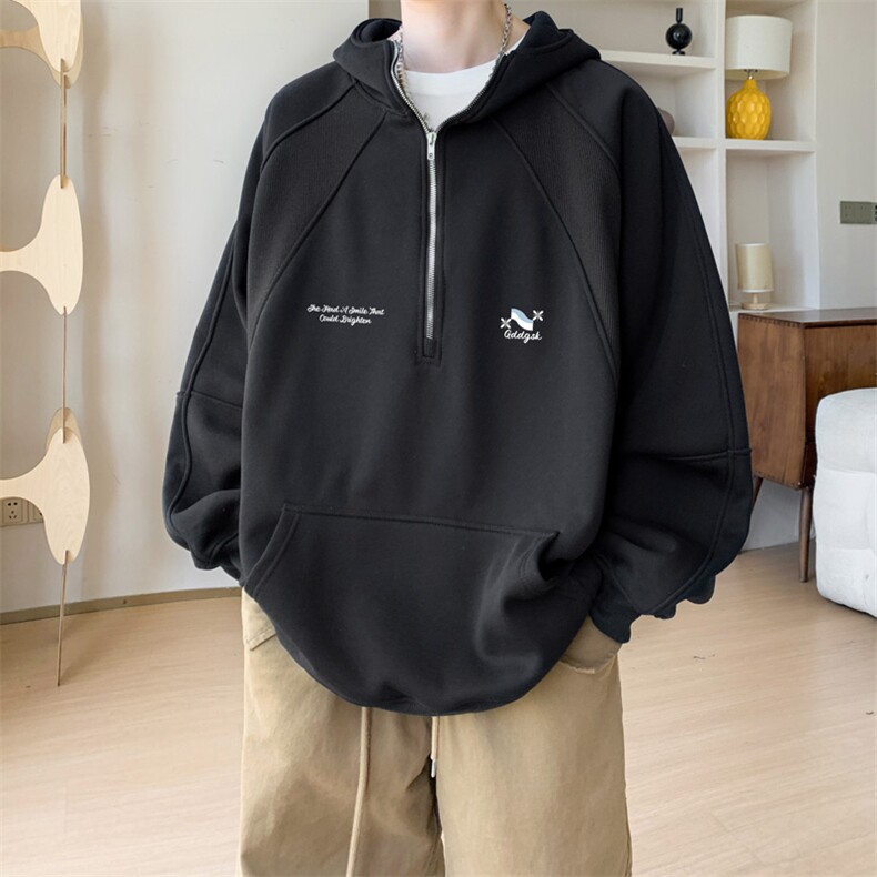 内景秋冬新款半拉链连帽卫衣男潮宽松休闲外套WY00757/P55加绒P60，女装短外套，电商B316