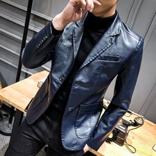 潮流修身皮西装小码男装原创PU皮皮外套休闲西服男士韩版J，男装皮衣，星座四季星座1412