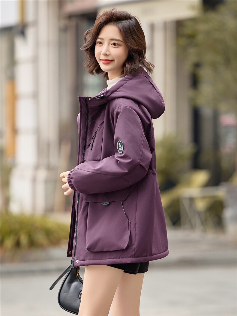独特漂亮紫色加绒加厚派克服女2025冬季休闲宽松收腰显瘦棉服外套,女装短外套,E百度