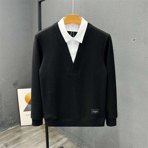 秋冬男女假两件卫衣条纹衬衫领宽松夹克外套大码M-4XL WY829 P40图片