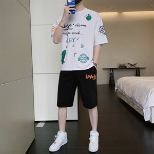 夏季短袖t恤男装潮流帅气宽松套装吸汗透气两件套F310P58，男装休闲套装，电商A086