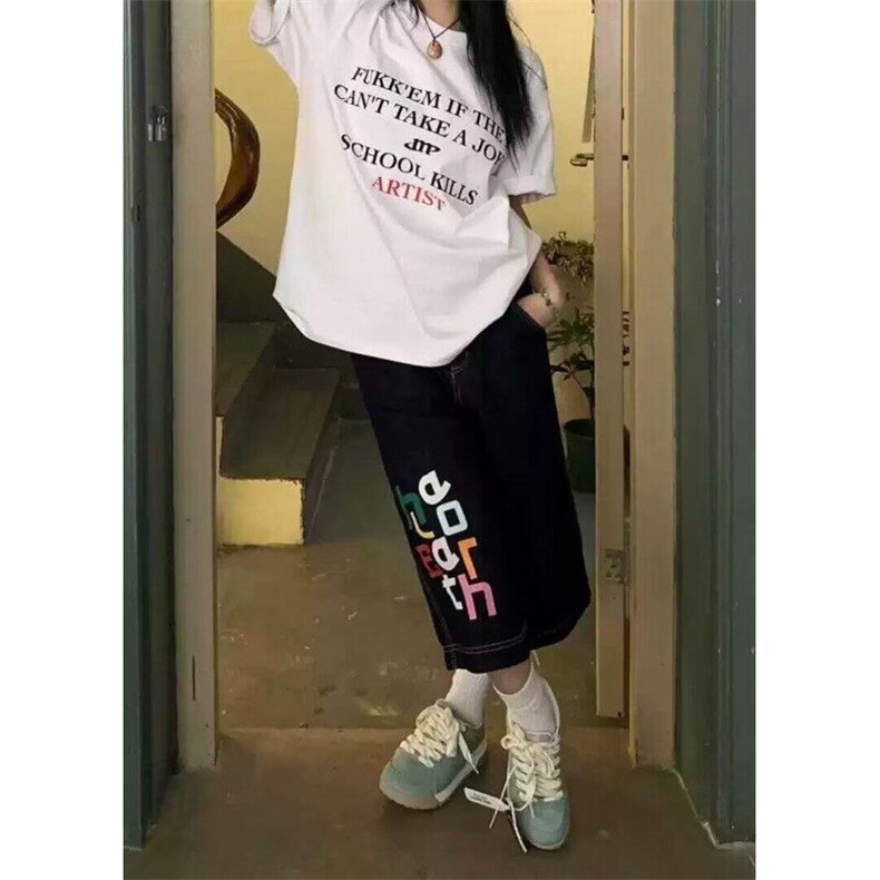 复古黑色牛仔七分裤夏季低腰直筒宽松工装中裤五分裤短裤ND3014,男装牛仔裤,星座1116A（原606A-3）