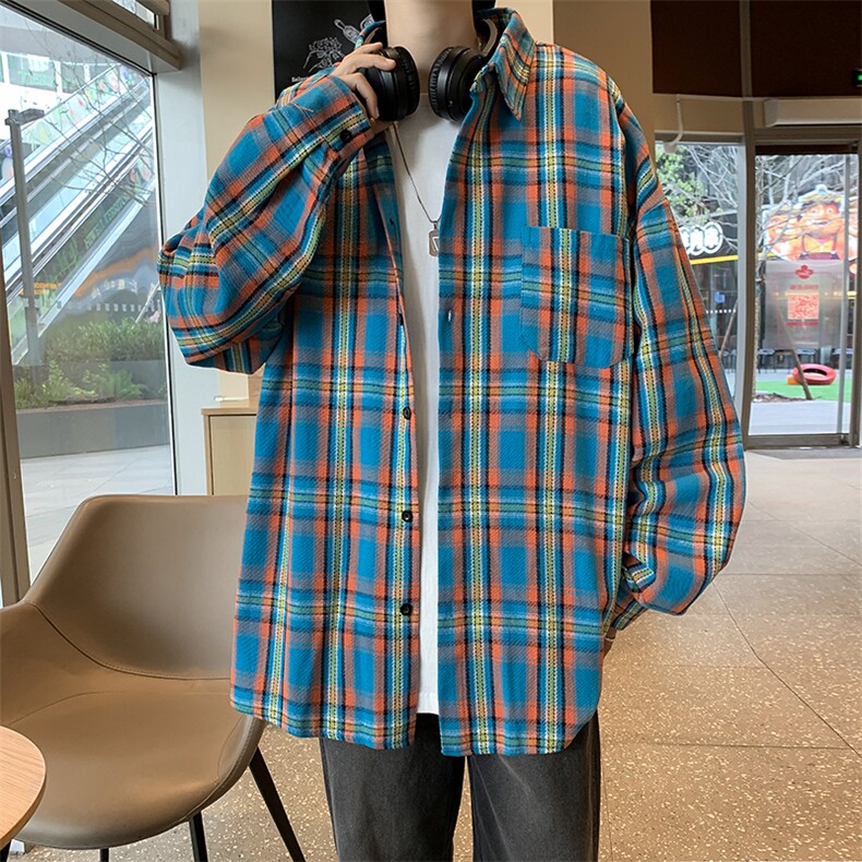 CS95-P36宽松休闲格子长袖衬衫图片