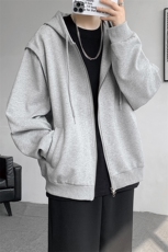 cleanfit重磅连帽卫衣男美式高街假两件开衫短款垫肩外套KS003P68，男装卫衣，电商B312