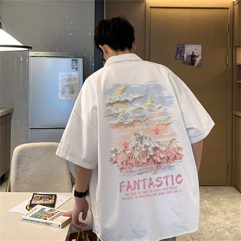 电商DSA028-MDSP846P38夏季新款港风百搭潮流印花短袖衬衫男,男装T恤,电商A028