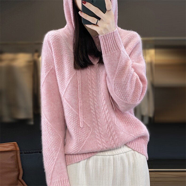 2025重磅秋冬加厚长袖针织衫连帽毛衣女宽松休闲帽衫百搭休闲上衣图片