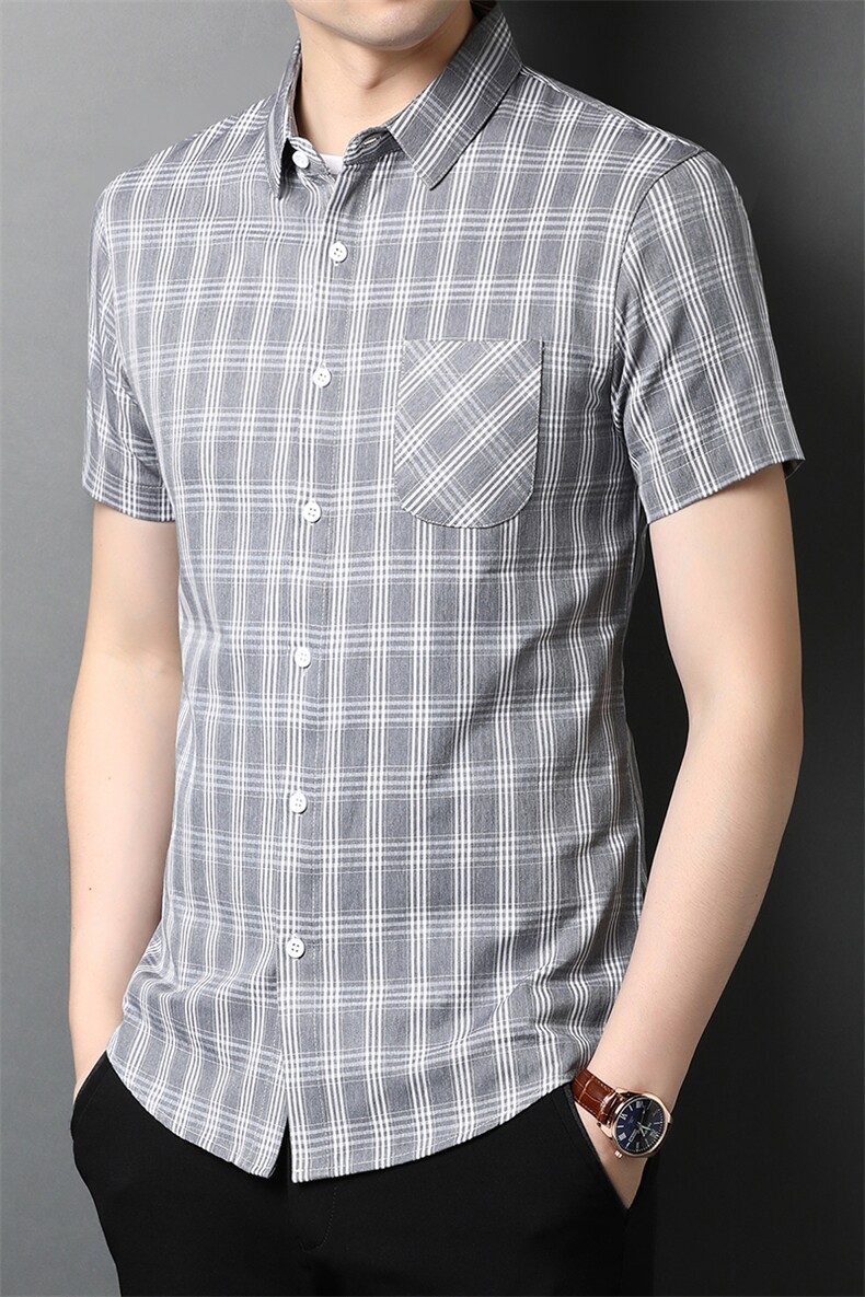 QLM99126男士2023年夏季薄款男式短袖衬衫休闲免烫修身P50,男装衬衫,电商B360