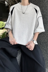 8XL-M美式小众高级感拼接短袖T恤男夏简约百搭宽松纯棉上衣DX336，男装T恤，电商D206-1