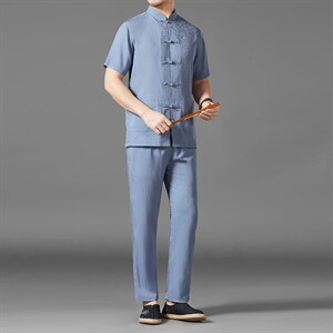 中老年男棉麻短袖中式唐装男风夏季亚麻套装MJ7302-P100图片