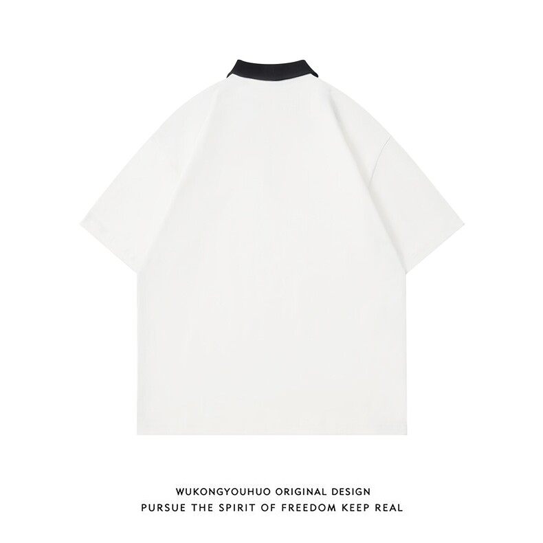 得物潮牌重磅纯棉宽松撞色打底短袖拉链POLO衫T恤男RH5036-特P40，男装Polo衫，星座610B-1