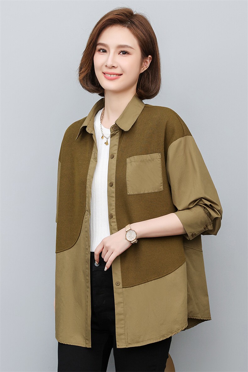 衬衫女春季新款拼接时尚毛衣单排扣外套,女装衬衫,曼沙奕珂