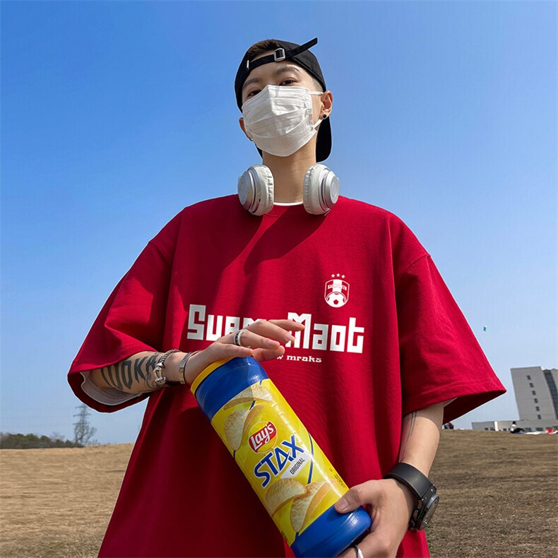 抖音得物二开现货220克夏装重磅美式高街宽松短袖t恤MT183,男装T恤,电商A486-1