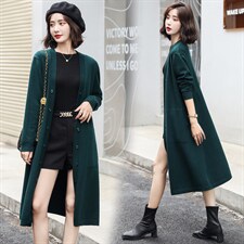 2021秋冬季日系慵懒风中长款毛衣外套女长袖宽松针织开衫外搭显瘦，女装针织衫/毛衣，意芙