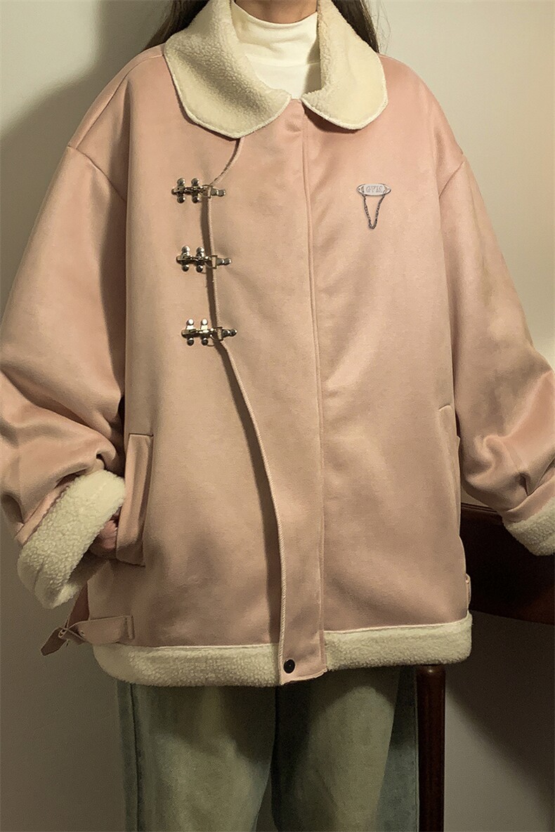 中性风翻领麂皮绒羊羔毛金属飞机扣设计棉衣男YG77108P135控178,男装棉衣,星座227-7