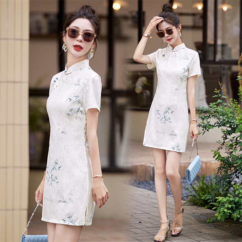 现货2024改良旗袍连衣裙年轻款女夏季新中式高级感禅意碎花裙,商品下架区,韩然一族