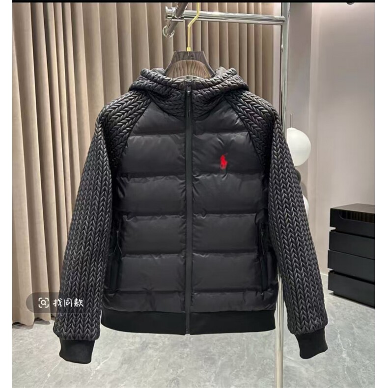 (网图)连帽刺绣棉服保暖时尚拼接轻奢黑色棉袄313B-WH01棉服-P110,男装棉衣,星座313B